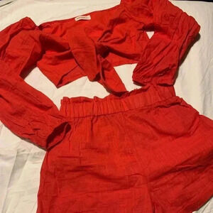 2 piece outfit trendy Red top and bottom